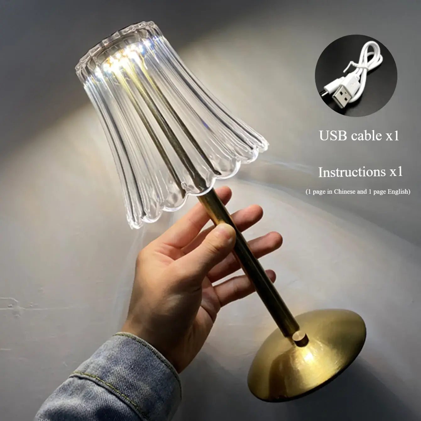DecorBites™ Crystal retro table lamp bedroom bedside lamp luxurious atmosphere lamp rechargeable dimming LED light