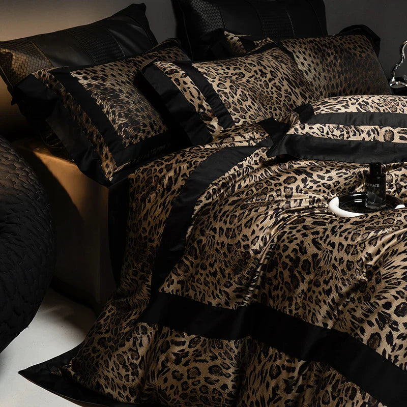 Decobites Leopard Print Luxury Bedding Set - Queen/King Size Duvet Cover, Sheet, Pillowcases