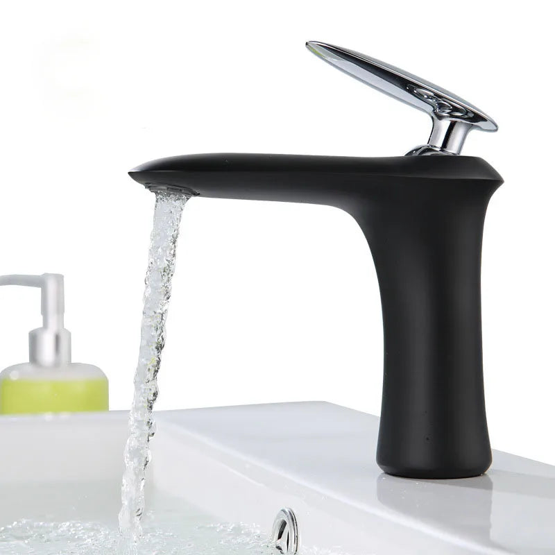 DecorBites™ Black & White Brass Bathroom Faucet with Single Lever Control