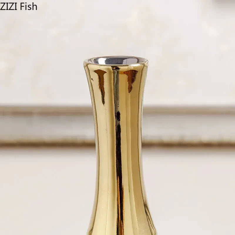 DecorBites™ Gold Ceramic Vase | Modern Design | Desk Decor | Shiny Porcelain | Floral Vases