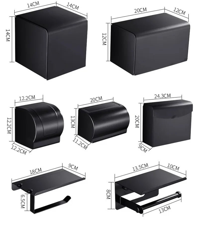 DecorBites™ Black Aluminum Bathroom Paper Holder: Elegant Tissue Box Rack & Toilet Paper Holder