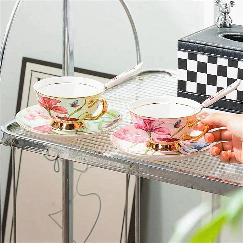 DecorBites™ Lily Flower Tea Set with Spoon - High-end Porcelain Cup Saucer Mug