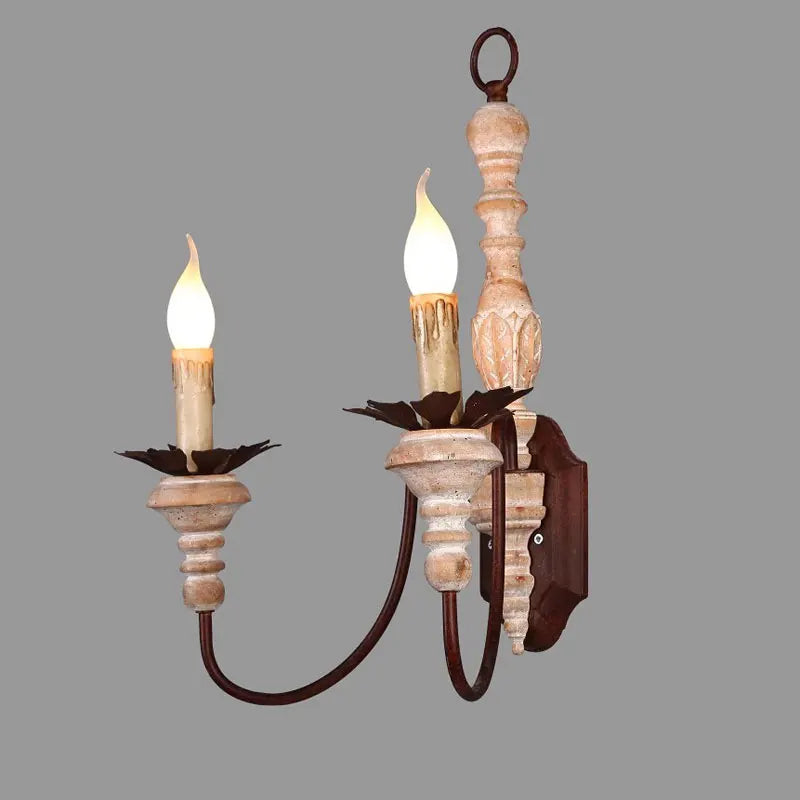 DecorBites™ Double Head French Wall Lamp Solid Wood Iron Sconce