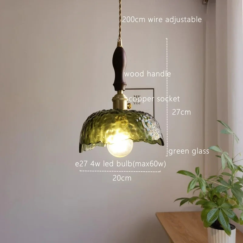Green Glass Pendant Light Japanese Design Dining