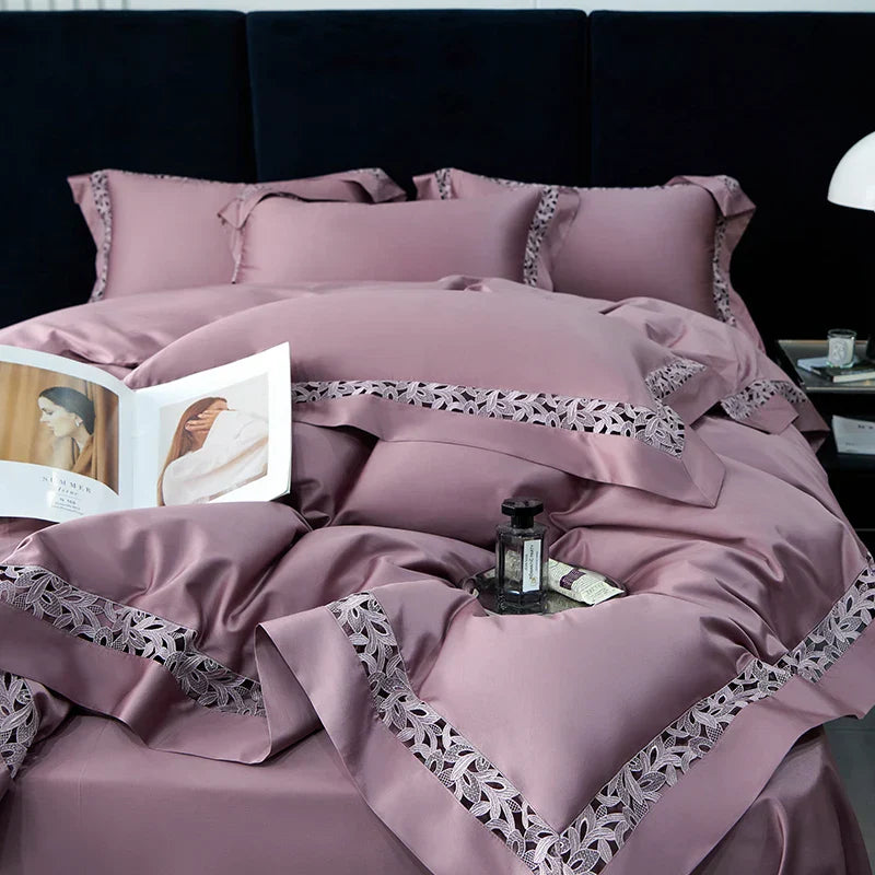 DecorBites™ 1200TC Egyptian Cotton Bedding Set with Hollow Lace Broad Side