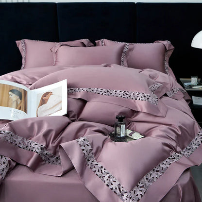 DecorBites™ 1200TC Egyptian Cotton Bedding Set with Hollow Lace Broad Side