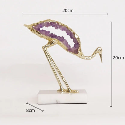 Escultura de grulla de cristal DecorBites™: Figura de pájaro con gema verde para decoración del hogar