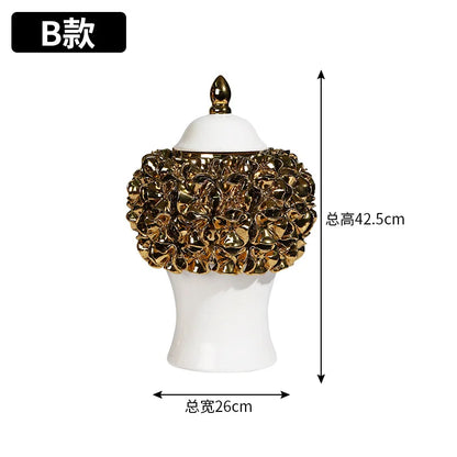 DecorBites™ Golden Flower Ginger Jar Relief Flower Vase Home Decor