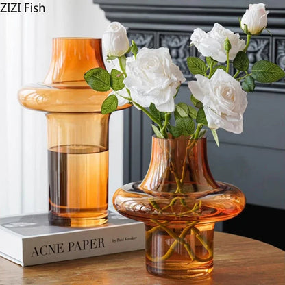 DecorBites™ Amber Glass Vase Hydroponics Flower Pots Room Decor Arrangement Floral Vases