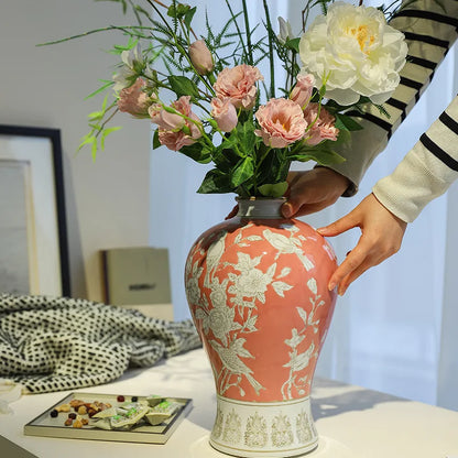 DecorBites™ Blue White Porcelain Vase Retro Floral Arrangement Home Decor Ceramic Handicraft