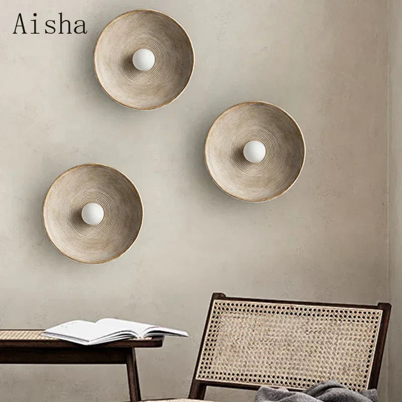 Aplique de pared de resina estilo japonés DecorBites™ - Aplique redondo retro