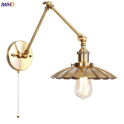 DecorBites™ Gold Industrial LED Wall Lamp with Pull Chain Switch for Home Decor