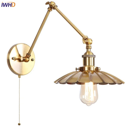 DecorBites™ Gold LED Industrial Wall Lamp with Pull Chain Switch