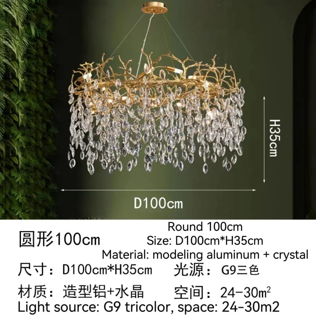 DecorBites™ Golden Crystal Tree Ceiling Chandelier, Luxury Aluminum Art Fixture