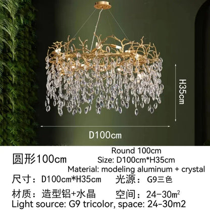 DecorBites™ Golden Crystal Tree Ceiling Chandelier, Luxury Aluminum Art Fixture