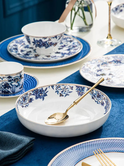 DecorBites™ Blue Lotus Dinnerware & Tea Set