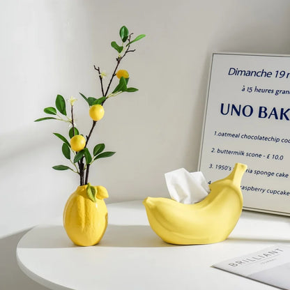 DecorBites™ Lemon Flower Vase: Ceramic Vase for Home Decoration and Floral Arrangements