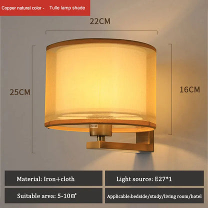 DecorBites™ Chinese Style Wall Lamp Warm Cloth Cover Bedroom Living Room Light