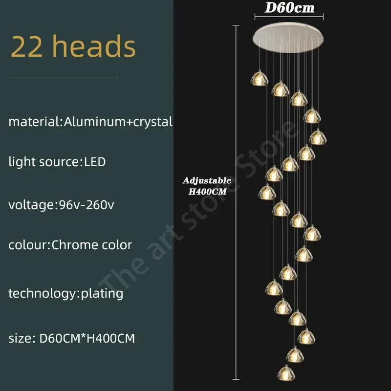 DecorBites™ Crystal LED Ceiling Chandelier: Modern Spiral Kitchen Staircase Home Decoration Light
