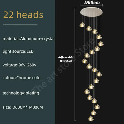 DecorBites™ Crystal LED Ceiling Chandelier: Modern Spiral Kitchen Staircase Home Decoration Light