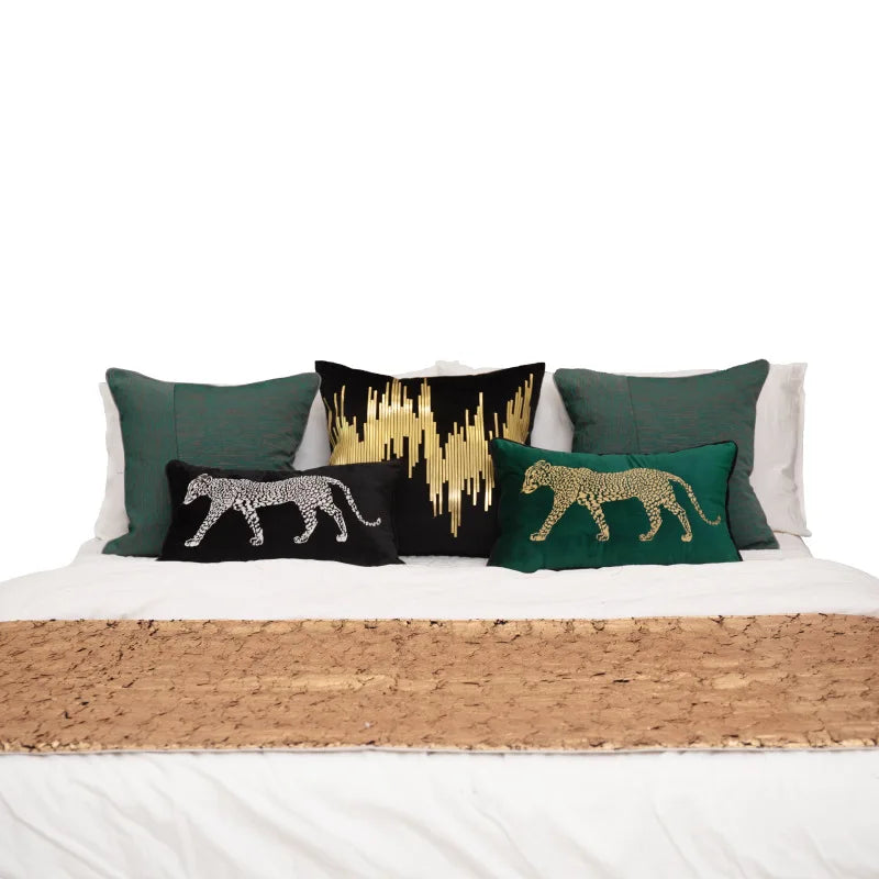 DecorBites™ Gold Leopard Embroidered Pillow Cover for Luxe Living Room Decor