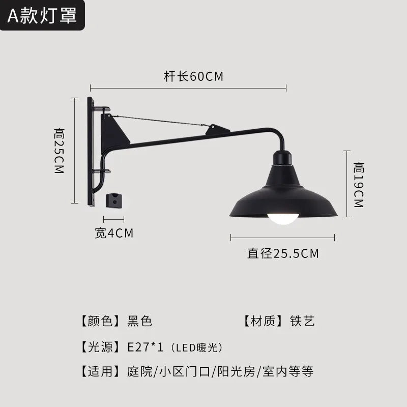 مصباح حائطي أسود LED من DecorBites™ مزود بذراع متأرجح للديكور الخارجي في غرفة النوم والشرفة والممر