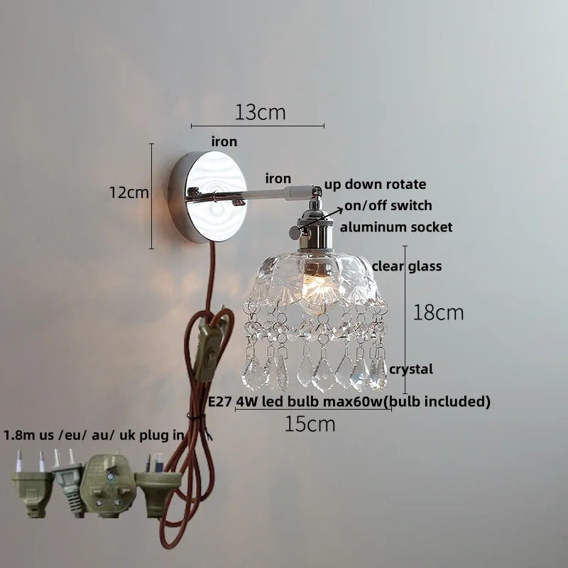 DecorBites™ Clear Glass LED Wall Sconce Pull Chain Modern Light Fixtures