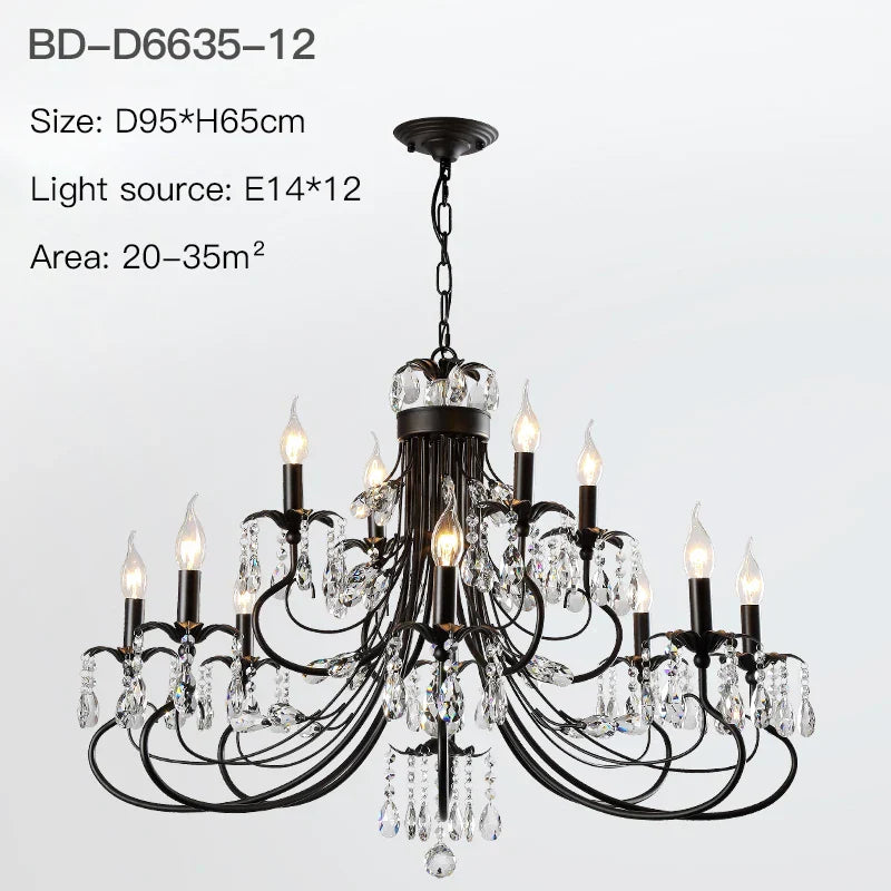 DecorBites™ Crystal Chandelier: Modern Black E14 Candle Pendent Lamp for Living Room