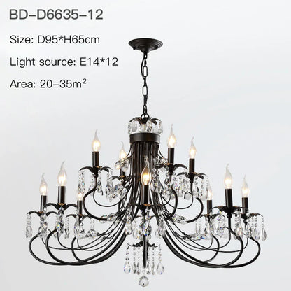 DecorBites™ Crystal Chandelier: Modern Black E14 Candle Pendent Lamp for Living Room