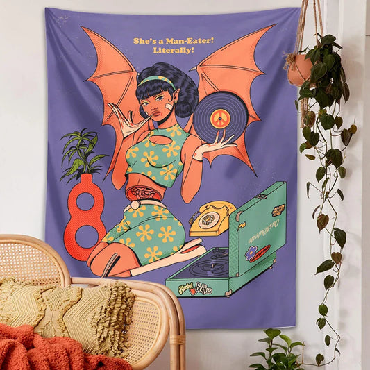 Decobites Psychedelic Girl Wings Boho Tapestry - Girls Dorm Home Wall Decor