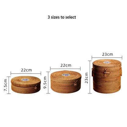 DecorBites™ Handwoven Rattan Storage Box with Lid - Kitchen Organizer & Decorative Basket