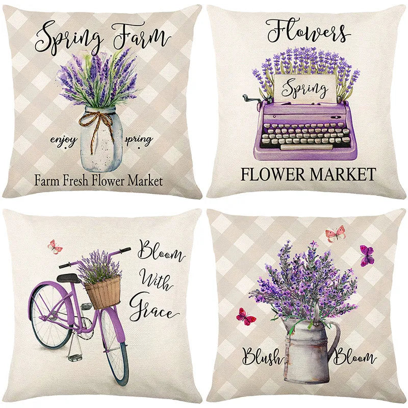 DecorBites™ Lavender Flower Linen Pillowcase for Sofa Car, Living Room Decor, Throw Pillow Case