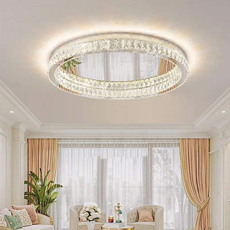 DecorBites™ Crystal LED Ceiling Light Chrome Steel Chandelier - Dimmable Round Lamp