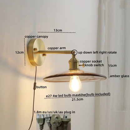 DecorBites™ Glass Copper LED Wall Lamp Sconce for Corridor Bedroom Living Room