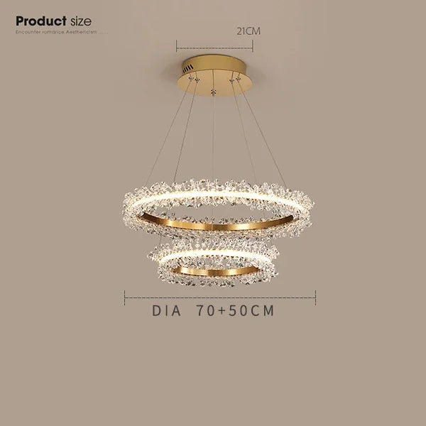 Chandelier de Anillo de Cristal Dorado Decorbites™ para la Decoración de Sala de Estar y Restaurante