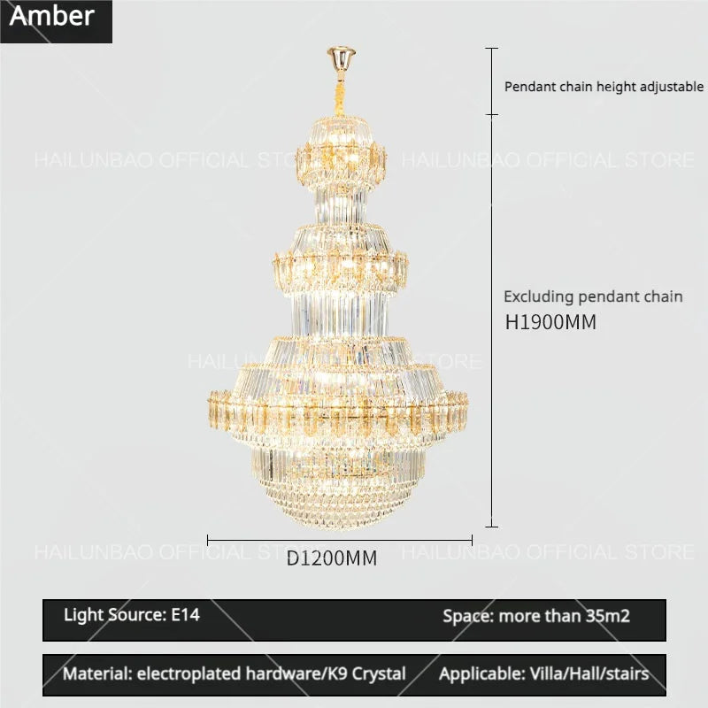 DecorBites™ Crystal Chandelier: Villa High Living Room Luxury Lighting