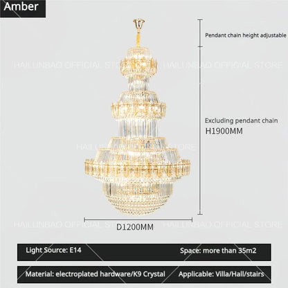 DecorBites™ Crystal Chandelier: Villa High Living Room Luxury Lighting