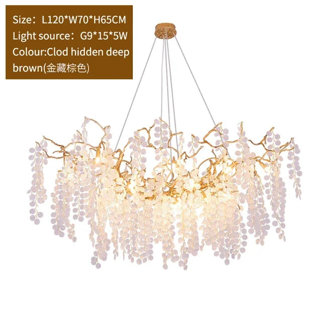 DecorBites™ Grapes Crystal Chandelier: Luxury Golden Copper Pendant Light for Living Room Bedroom
