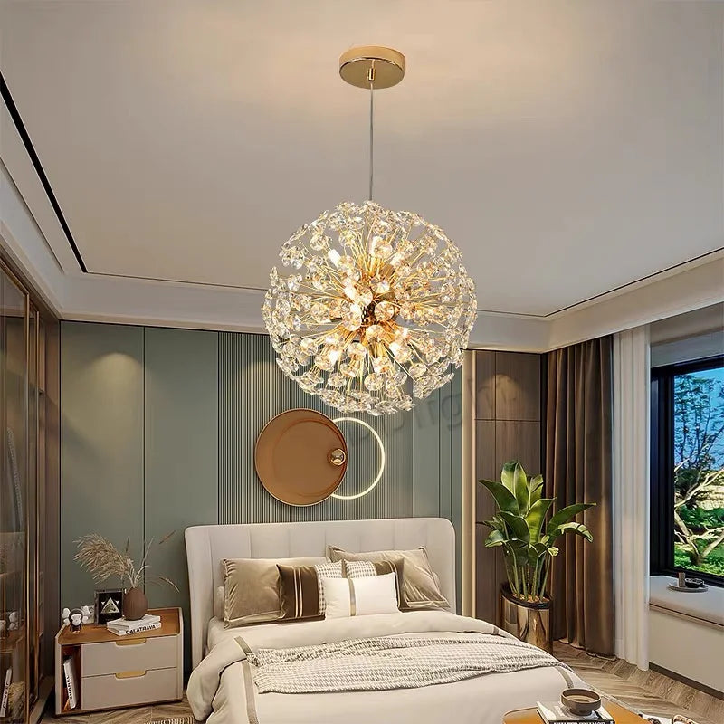 Decorbites™ Candelabro de Cristal Dorado: Lámpara Colgante LED de Lujo para Sala de Estar y Comedor