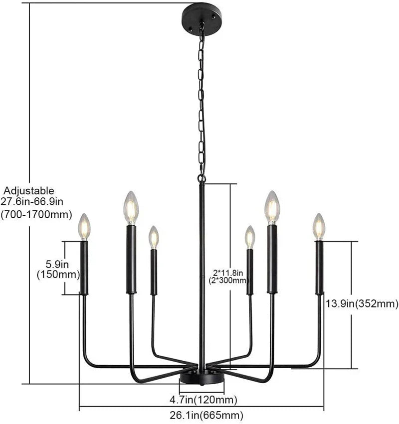 DecorBites™ LED Gold & Black Candle Chandelier: Modern American Living Room Hanging Light