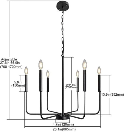DecorBites™ LED Gold & Black Candle Chandelier: Modern American Living Room Hanging Light