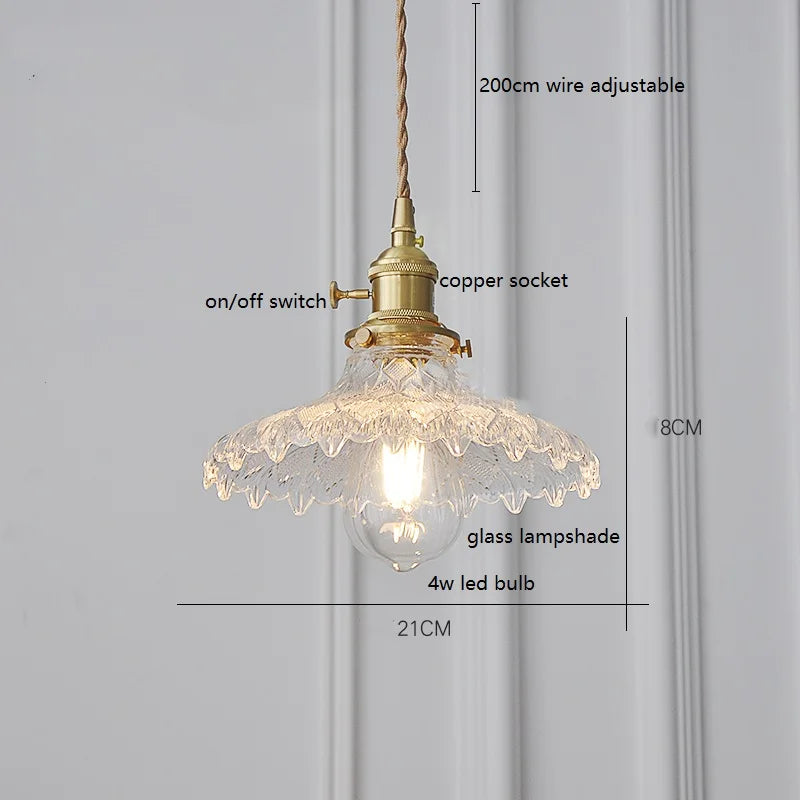 DecorBites™ Green Glass LED Pendant Lamp with Copper Wood Handle for Modern Nordic Home Decor