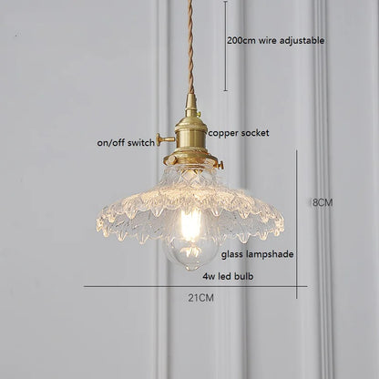 DecorBites™ Green Glass LED Pendant Lamp with Copper Wood Handle for Modern Nordic Home Decor