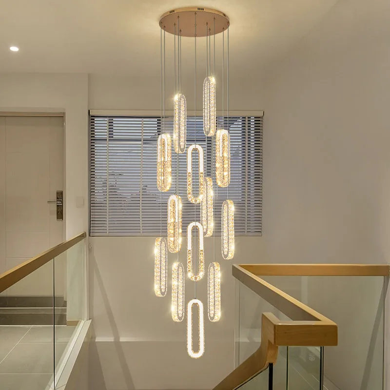 DecorBites™ Crystal LED Chandelier: Modern Luxury Long Lighting Fixtures for Living Room Staircase