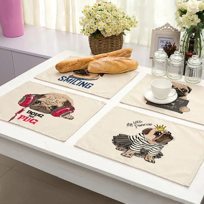 DecorBites™ Cute Dog Linen Dining Mats Coasters 42*32cm Home Decor