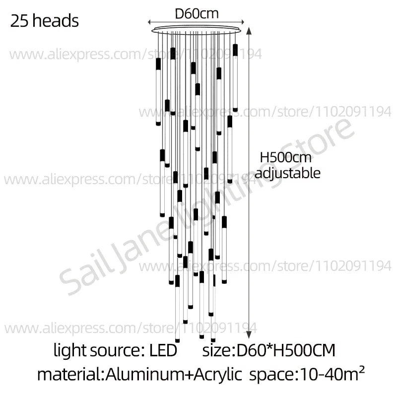 Modern Staircase Pendant Chandelier in Black or Gold