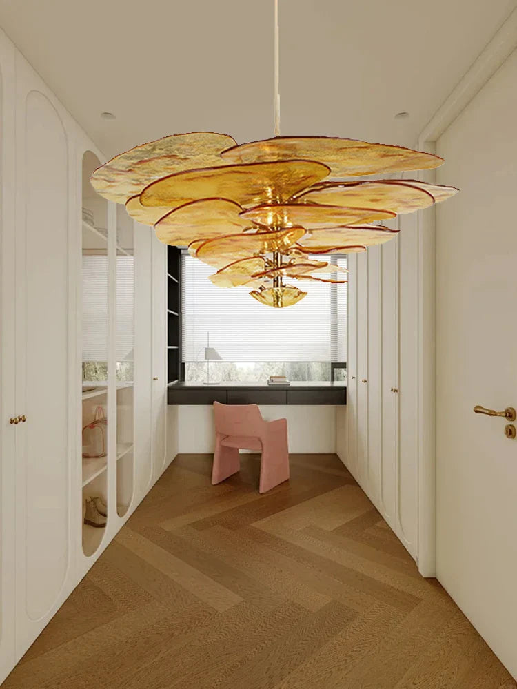 Decorbites™ Grüne Blatt Glas Deckenleuchter - Elegante Vintage-Lüster für Wohnzimmer- und Esszimmer-Dekoration