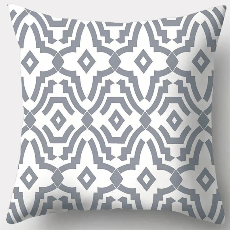 DecorBites™ Grey Geometry Leaves Floral Stripes Plaids Print Lumbar Pillow Case