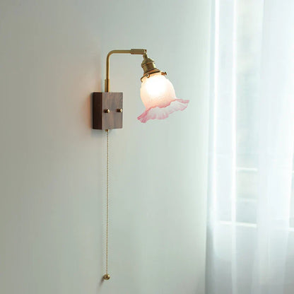 DecorBites™ Glass Pink LED Wall Lights Pull Chain Switch Rotatable Sconce Bedside Lamp