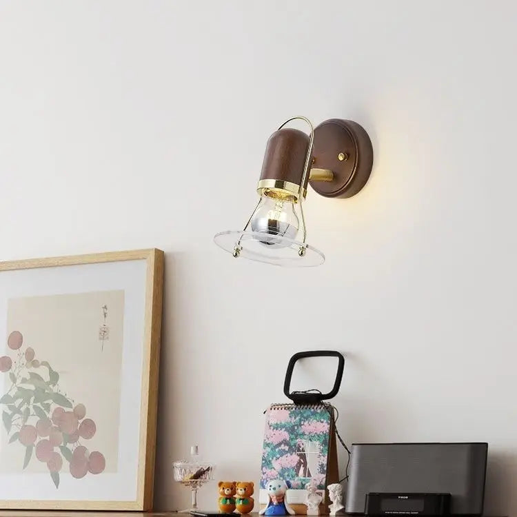 DecorBites™ Japanese Walnut Wood Wall Lamp with Zipper Switch for Bedroom or Hallway